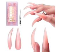 NOVO OVO Halloween Eagle Claw 3D Nail Tips Baby Pink con lima de uñas fina, extra larga XL L Curved Stiletto Press on Fake Nails con APEX, Full Cover Clear uñas postizas para cosplay, 16 tamaños