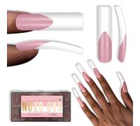 NOVO OVO Halloween XXL Shape Square Slight Curved Nail Tips French Tip Berry Pink Punta de uñas cuadradas curvadas cobertura completa de uñas postizas de gel suave, 15 tamaños, 150 unidades