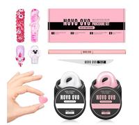 NOVO OVO Juego de procedimiento de solución de poligel antiadherente mejorado, gel de poliéster no pegajoso blanco y rosa, bolígrafo de uñas de doble extremo, lima de uñas extra delgada, fácil de usar