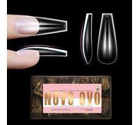 NOVO OVO L Sculpted Coffin Nail Tip for Curved Nail Tip for Curved Nails Ballerina para uñas curvas, uñas postizas extra gruesas largas, cobertura completa x 15 tamaños, 450 unidades
