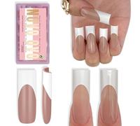 NOVO OVO Long Sharp Square White French Tip Nail Tips Press on Braunpink Extra grueso NEED Builder Gel & Top Coat & Pegamento Soft Gel Extension Full Cover for DIY 15 Tamaños, 180 Unidades