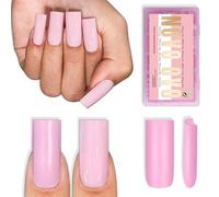 NOVO OVO Meidum Sharp Square Nail Tips Press on Pure Color Rosa, Extra Thick NEED Builder Gel Top Coat Glue Soft Gel Matte Fake Nail Extension, Full Cover False Nails for Salon DIY 15 Sizes 180pcs