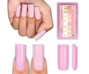 NOVO OVO Meidum Sharp Square Nail Tips Press on Pure Color Rosa, Extra Thick NEED Builder Gel Top Coat Glue Soft Gel Matte Fake Nail Extension, Full Cover False Nails for Salon DIY 15 Sizes 180pcs