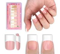 NOVO OVO Old School Wide White French Tip Nail Tips Press on Baby Pink - Uñas cuadradas cortas y afiladas, pegamento para uñas, cobertura completa, extensión de uñas para manualidades, 15 tamaños, 240