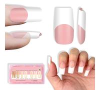 NOVO OVO Old School Wide White French Tips Press on Medium Tapered Square Baby Pink - Punta cuadrada para uñas de gel extra grueso y suave, 15 tamaños, 240 unidades