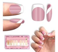 NOVO OVO Puntas de uñas cortas cuadradas redondas blancas con punta francesa a presión, color rosa baya, extra gruesas, cobertura completa, necesitan capa superior de gel constructor y pegamento, para