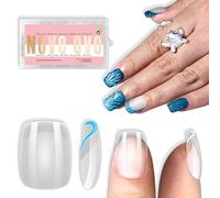 NOVO OVO Puntas de uñas cortas cuadradas redondas, extra gruesas, de cobertura completa, uñas postizas a presión, superficie transparente de gel suave, interior mate, para salón de manicura, punta