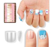 NOVO OVO Puntas de uñas cuadradas extra cortas XS XXS para camas de uñas anchas y cortas, uñas postizas gruesas de cobertura completa a presión para hombres y mujeres, kit de extensión de uñas