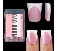 NOVO OVO Puntas de uñas de pato cortas con punta francesa, extensión de uñas de gel suave prediseñadas, ROSA BERRY, uñas postizas Vrial mate de cobertura completa para bricolaje 12 tamaños 240 piezas