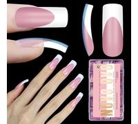 NOVO OVO Puntas de uñas de punta francesa blanca ligeramente curvadas para Halloween, color rosa baya, cobertura completa para acrílico a presión, uñas postizas de gel suave extra gruesas, necesita