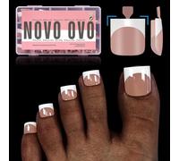 NOVO OVO Puntas de uñas francesas para dedos de los pies, extensión de uñas postizas de gel suave prediseñadas cuadradas afiladas, BROWN PINK 15 tamaños 240 piezas