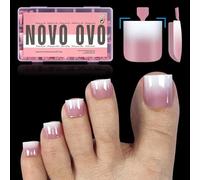 NOVO OVO Puntas de uñas postizas de gel suave preaplicadas con punta francesa degradada, prediseñada, punta preaplicada y capa base, acrílico de cobertura completa, 15 tamaños, 240 unidades