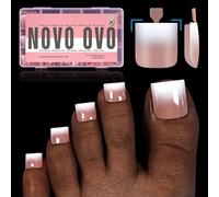 NOVO OVO Puntas de uñas postizas de gel suave preaplicadas con punta francesa degradada, prediseñada, color marrón, rosa, preaplicada y capa base, acrílico de cobertura completa, 15 tamaños, 240