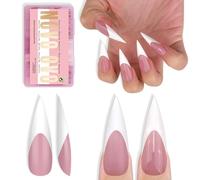 NOVO OVO Puntas de uñas postizas de punta francesa larga XL afiladas, color rosa baya, extra gruesas, gel suave, doble mate, uñas postizas de cobertura completa para acrílico DIY x 16 tamaños, 160