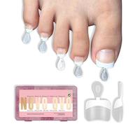 NOVO OVO Puntas de uñas redondas de media cubierta, color blanco francés, uñas postizas de gel suave para extensión de pedicura, uñas postizas artificiales transparentes con línea auxiliar, kit de