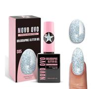 NOVO OVO Reflective Glitter Esmalte de uñas, S05 Cenicienta Azul (efecto diamante), libre de TPO y HEMA - Sparkly Holographic Flash UV Gel Soak Off LED Manicura para DIY & Salón, 10 ml
