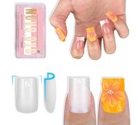 NOVO OVO Sharp Square Short Nail Tips Press on Natural (Not Sculpted), No C Curve, Gel Suave Doble Mate Transparente Extensión Artificial Cobertura Completa para Salón DIY 15 Tamaños 240 Unidades