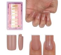 NOVO OVO Short Sharp Square Nail Tips Press on Pure Color Marrón-Rosa, Requiere Pegamento de Uñas Mate Suave Gel Artificial Extensiones de Uñas Cobertura Completa para DIY 15 Tamaños 240