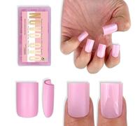 NOVO OVO Short Sharp Square Nail Tips Press on Pure Color Pink Necesita pegamento para uñas, gel suave mate, extensión de uñas postizas, cobertura completa para bricolaje, 15 tamaños, 180 unidades