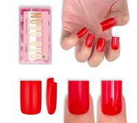 NOVO OVO Short Sharp Square Nail Tips Press on Pure Color Red, requiere pegamento para uñas, gel suave mate, extensión de uñas artificiales, cobertura completa para uñas, 15 tamaños, 180 unidades