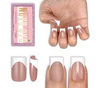 NOVO OVO Short Sharp Square White French Tip Nail Tips Press on Braunpink Extra Grueso NEED Builder Gel & Top Coat & Pegamento Soft Gel Extension Full Cover for DIY 15 Tamaños, 240 Unidades