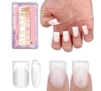 NOVO OVO Short Sharp Square White French Tip Nail Tips Press on MILKY WHITE - Uñas cuadradas cortas y afiladas, pegamento para uñas, cobertura completa, extensión de uñas para manualidades, 15 tamaños