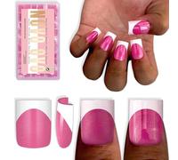 NOVO OVO Short Sharp Square White French Tip Nail Tips Press on ROSE PINK - Uñas cuadradas cortas y afiladas, pegamento para uñas, cobertura completa, extensión de uñas para manualidades, 15 tamaños