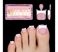 NOVO OVO Short Toe Nail Tips White French Tip Press on with Moon Curve, Berry Pink Dick Sharp Square - Juego de uñas de gel para uñas postizas, 15 tamaños, 240 unidades
