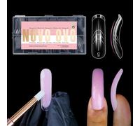 NOVO OVO Uñas cuadradas curvadas de doble forma para extensión de poligel con línea de guía en el interior, M L XL, reutilizable, cobertura completa, acrílico, constructor, gel duro, moldes de poligel