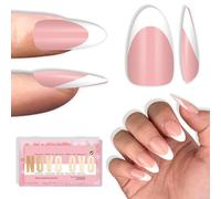 NOVO OVO White French Tip Almond Nail Tips Press on Baby Pink - Puntas de uñas extragruesas de almendra, extensiones de uñas postizas de acrílico, necesita gel de construcción para manualidades, 15