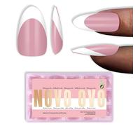 NOVO OVO White French Tip Almond Nail Tips Press on Berry Pink - Puntas de uñas extragruesas de almendra, extensiones de uñas postizas de acrílico, necesita gel de construcción para manualidades, 15