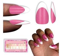 NOVO OVO White French Tip Almond Nail Tips Press on ROSE PINK - Puntas de uñas extragruesas de almendra, extensiones de uñas postizas de acrílico, necesita gel de construcción para manualidades, 15