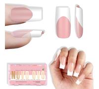NOVO OVO White French Tip Square Nail Tips Press on Baby Pink - Puntas de uñas cuadradas extra gruesas para extensiones de uñas postizas de acrílico, necesita gel de construcción para bricolaje, 15