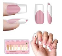 NOVO OVO White French Tip Square Nail Tips Press on Berry Pink - Puntas de uñas cuadradas extragruesas para uñas postizas de acrílico, se necesita gel de construcción para bricolaje, 15 tamaños x 240