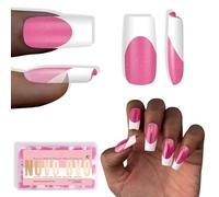 NOVO OVO White French Tip Square Nail Tips Press on ROSE PINK - Puntas de uñas cuadradas extragruesas para uñas postizas de acrílico, necesita gel de construcción para bricolaje, 15 tamaños, 240