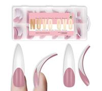 NOVO OVO XXL Curved Stiletto Almond Nagelspitzen Press on, BERRY PINK Full Abdeckung Extra Dick Lang XL Acryl Hawk Curve Fake Extension Kit, benötigen Sie Builder Gel, für DIY 12 Größen 144 Stück