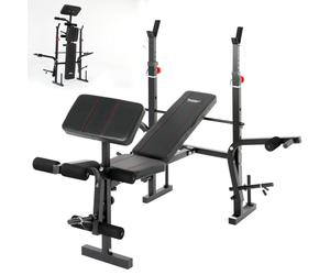 NOVONOVA Banco Musculación Plegable, Banco De Musculacion, Press Banca con Soporte para Barra para press de banca, Banco De Pesas Musculación Ajustable con respaldo, soporte para piernas