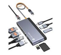 NOVOO 10 en 1 Docking Station USB C, Adaptador Multipuerto con HDMI 4K Dual, Adaptador USB C a USB, Gigabit Ethernet, 100W PD, USB 3.0, Lector de Tarjetas SD/TF per MacBook/DELL/HP/Lenovo