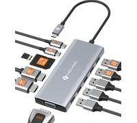 NOVOO 12 en 1 USB C Docking Station Triple Display, 10Gbps USB C Hub con 2 x HDMI 4K @ 60Hz, VGA, 100W PD, lector de tarjetas SD/TF, USB 3.2 Gen2, Adaptador para MacBook Pro Air, Dell XPS, Lenovo