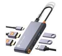 NOVOO 6 en 1 USB C Docking Station, Multiporta Adaptador to Dual HDMI Adapter con HDMI 4K@60 HZ, PD 100W, 3 Puertos Type A, Adaptador Type C Thunderbolt 3/4 Dock para DELL HP Lenovo ASUS, MacBook