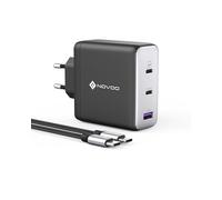 NOVOO Cargador USB C de 120 W, GaN, 3 puertos, fuente de alimentación USB C, cargador rápido con 1 cable PD de 100 W tipo C, cargador de pared para MacBook Pro de 14 pulgadas, Dell XPS 13, iPad Pro