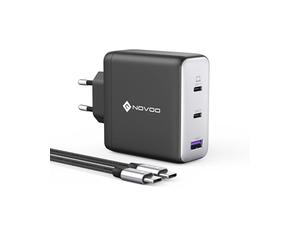 NOVOO Cargador USB C de 120W con 1 Cables PD 100W Tipo C, Cargador de Pared PPS Compacto de 3 Puertos GAN III, para MacBook Pro 14", DELL XPS 13, iPad Pro, iPhone 15, Galaxy S23, Note 20, Apple Watch