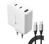 NOVOO Cargador USB C GaN de 120 W, cargador rápido de 3 puertos con cable USB C de 100W, alimentación múltiple PD para MacBook Pro, iPhone 16 Pro Max, 16, PPS, Samsung Galaxy S25 S24 Ultra