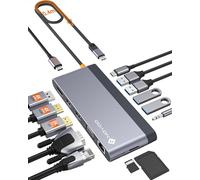 NOVOO Docking Station C 4 Monitores 14 en 1 Hub DP 4K @ 120Hz, 2 HDMI 4K @ 60Hz, VGA, 4 USB-A + USB-C PD 100W, Ethernet Gigabit, SD/TF, Audio/Mic