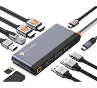 NOVOO Docking Station Dual HDMI 10-IN-1 USB C Hub 8K @ 30Hz/4K @60Hz DP | Gigabit Ethernet, 4 puertos USB C/USB A, PD 100 W, carga rápida, lector de tarjetas SD/TF, para MacBook Dell Surface HP