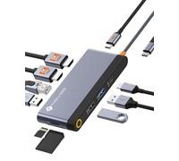 NOVOO - Estación de Acoplamiento 10 en 1 Docking Station Dual HDMI,Docking Station USB C Adaptador Multiport a 2 HDMI 8K, Gigabit Ethernet, PD 100W, SD, TF, 3 Puertos USB para Microsoft, Macbook,HP