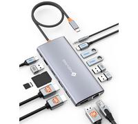 NOVOO Estación de acoplamiento con triple pantalla, 14 en 1 de USB C a doble HDMI 4K 60Hz Adaptador con DP 8K a 30Hz, 6 puertos USB C/A, PD de 100W, RJ45, SD/TF, 3.5 mm Audio para MacBook/Dell/HP