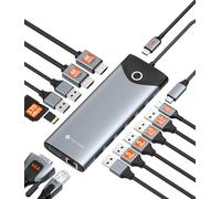 NOVOO - Estación de Acoplamiento Triple con Pantalla 15 en 1, Puerto USB-C, botón para Encendido/Apagado, HDMI 4K@60Hz, USB-C/A 10 Gbps, VGA, 100 PD, SD/TF Multiport Dock para MacBook Pro Air iPad