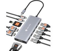 NOVOO Estación de acoplamiento USB C 12 en 1 con doble monitor con HDMI 4K, VGA, USB 10Gbps, SD/TF, 100W PD, adaptador multipuerto compatible con MacBook Dell HP Lenovo Surface