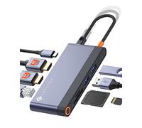 NOVOO Estación de acoplamiento USB C Double HDMI, Hub USB C 8-en-1 a HDMI Dual 4K, Ethernet RJ45, USB 3.2, PD 100W, Multiport Dock SD/TF para Macbook Pro/Air, Surface, HP, Dell, Lenovo